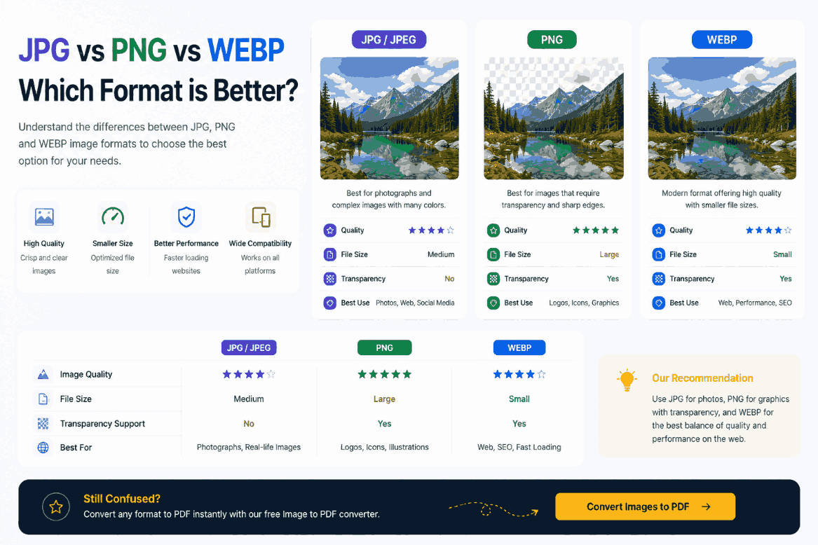 JPG vs PNG vs WEBP: Which is Best for PDF Conversion?
